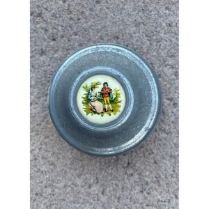 Vintage Metal Musical Trinket Box Romantic Pastoral Scene Wind Up Music Box